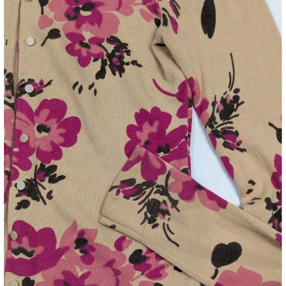 Old Navy Button Front Fitted Brown & Pink Floral Cardigan Sweater Size Small - Picture 4 of 6